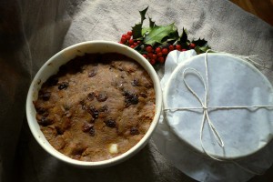 A pair of egg-free, gluten free puddings almost wrapped and ready for boiling